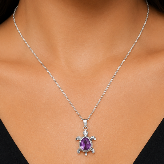 Handmade Silver Turtle Turtle Pendant Jewelry with Gemstone by Desiregem DGP1011 P-1015
