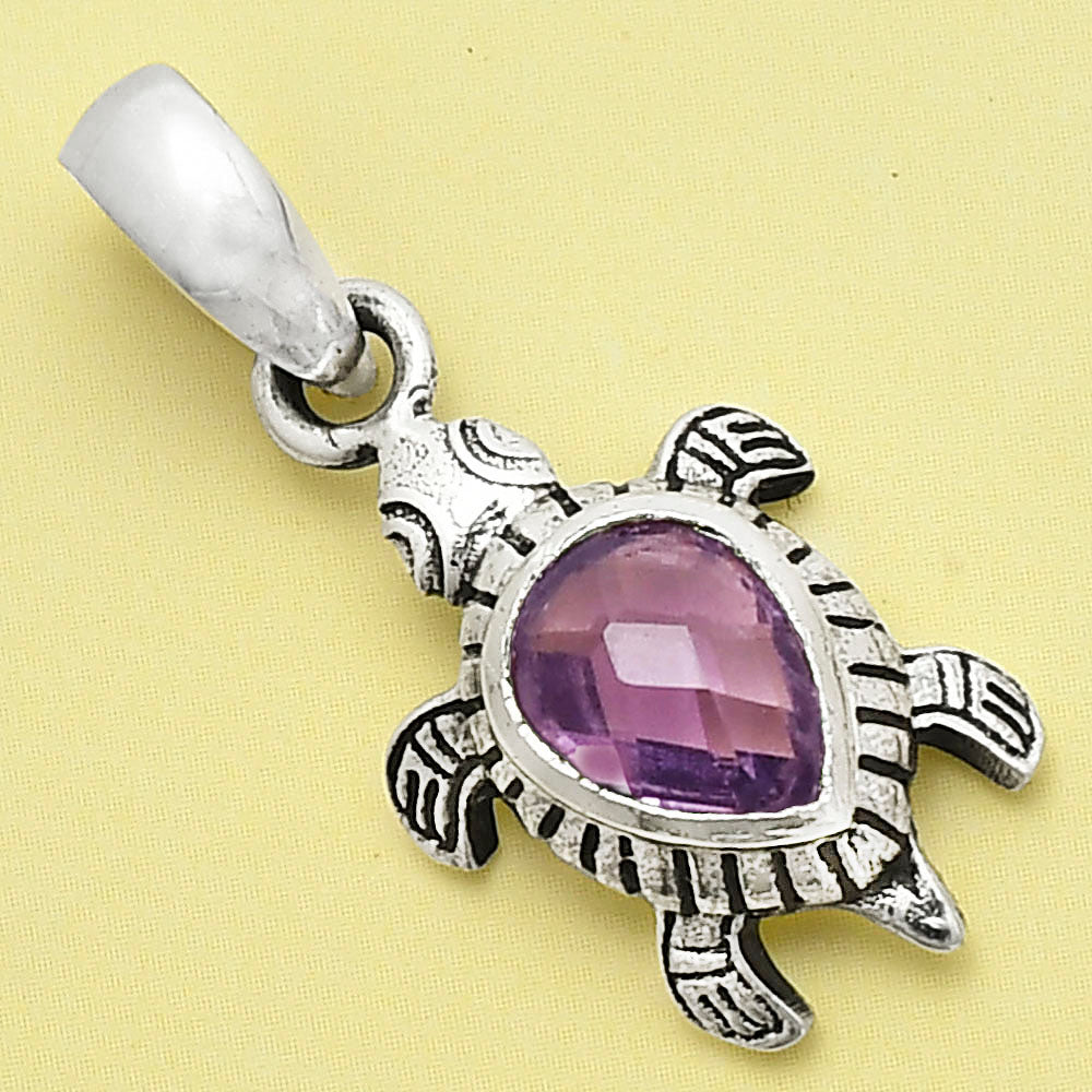 Handmade Silver Turtle Turtle Pendant Jewelry with Gemstone by Desiregem DGP1011 P-1015