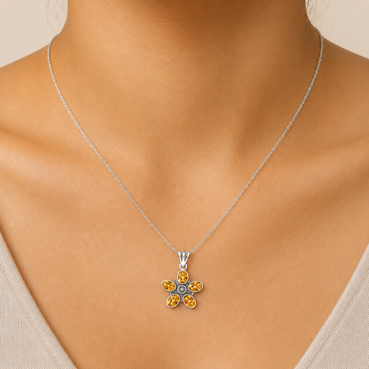 925 Sterling Silver Natural Gemstone Flower Pendant Handmade Jewelry DGP1013 P-1024