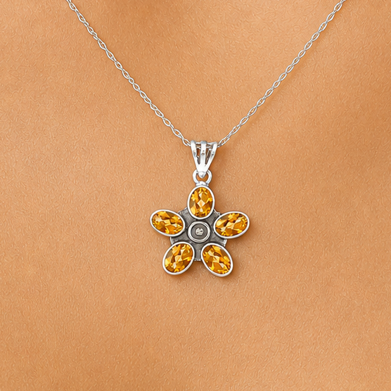 925 Sterling Silver Natural Gemstone Flower Pendant Handmade Jewelry DGP1013 P-1024