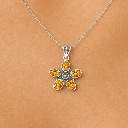 925 Sterling Silver Natural Gemstone Flower Pendant Handmade Jewelry DGP1013 P-1024