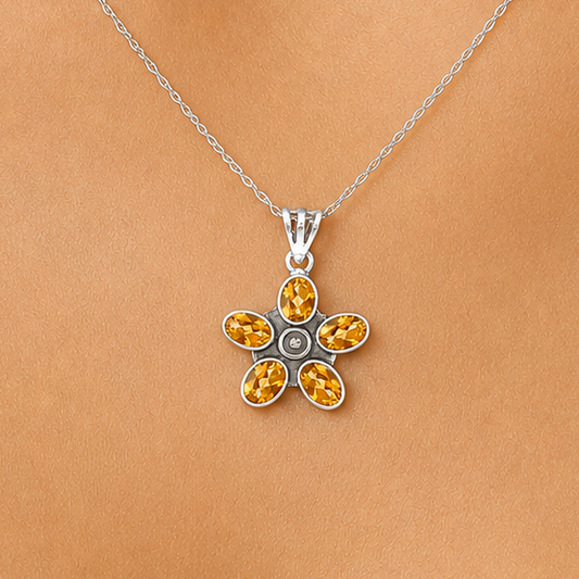 925 Sterling Silver Natural Gemstone Flower Pendant Handmade Jewelry DGP1013 P-1024