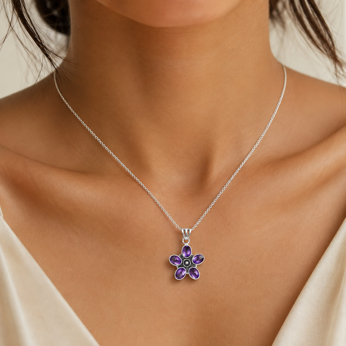 925 Sterling Silver Natural Gemstone Flower Pendant Handmade Jewelry DGP1013 P-1024
