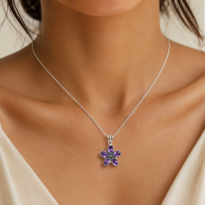 925 Sterling Silver Natural Gemstone Flower Pendant Handmade Jewelry DGP1013 P-1024