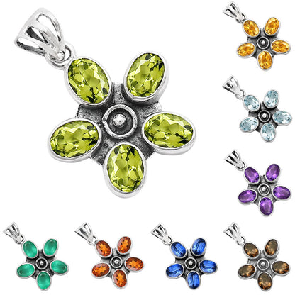 925 Sterling Silver Natural Gemstone Flower Pendant Handmade Jewelry DGP1013 P-1024