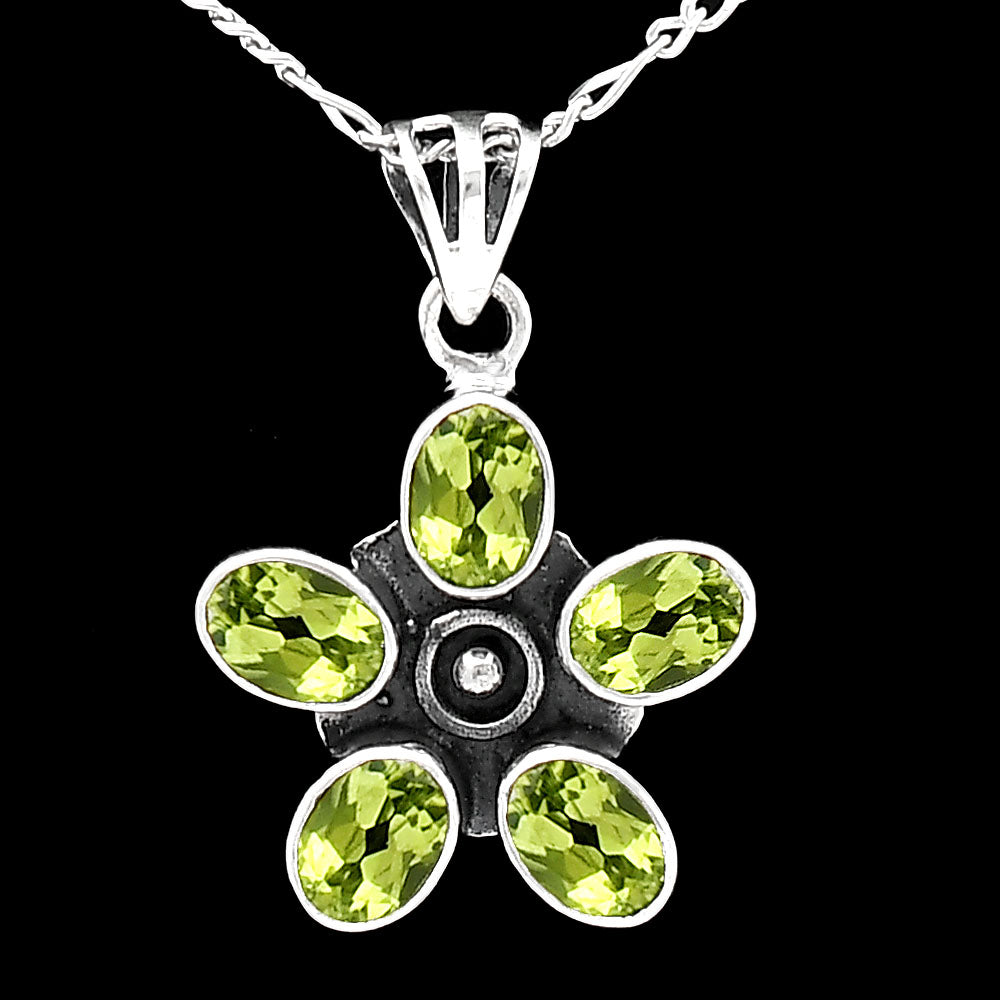 925 Sterling Silver Natural Gemstone Flower Pendant Handmade Jewelry DGP1013 P-1024