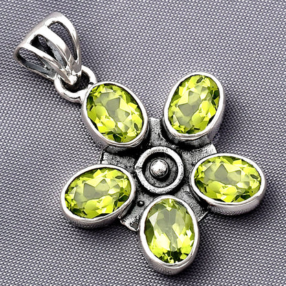 925 Sterling Silver Natural Gemstone Flower Pendant Handmade Jewelry DGP1013 P-1024