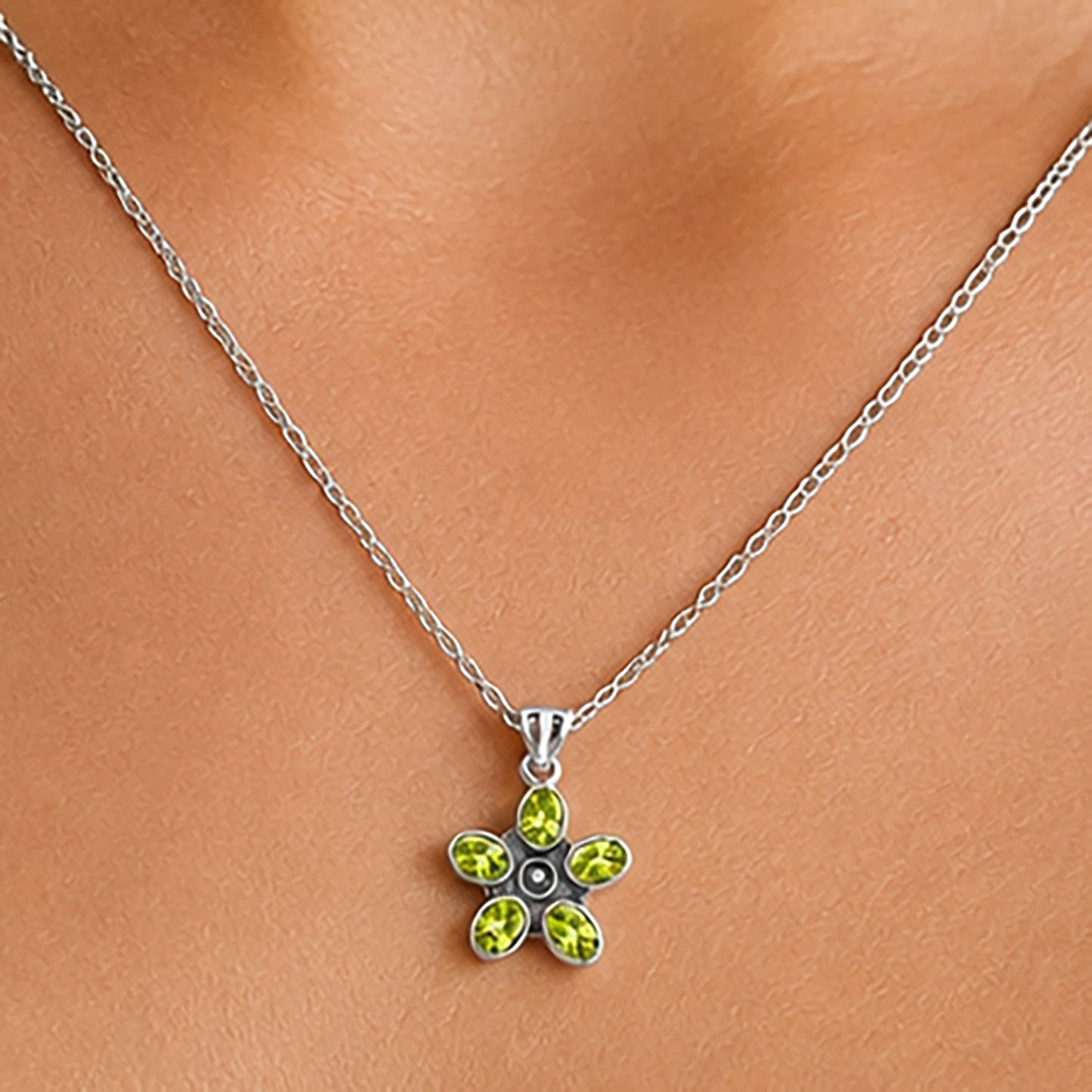 925 Sterling Silver Natural Gemstone Flower Pendant Handmade Jewelry DGP1013 P-1024