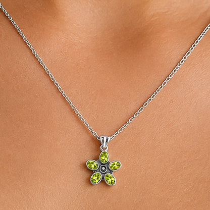 925 Sterling Silver Natural Gemstone Flower Pendant Handmade Jewelry DGP1013 P-1024