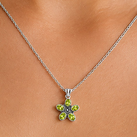 925 Sterling Silver Natural Gemstone Flower Pendant Handmade Jewelry DGP1013 P-1024