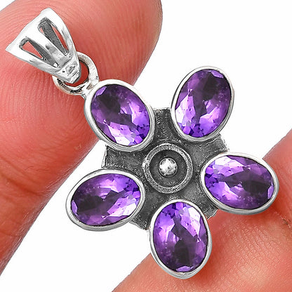 925 Sterling Silver Natural Gemstone Flower Pendant Handmade Jewelry DGP1013 P-1024