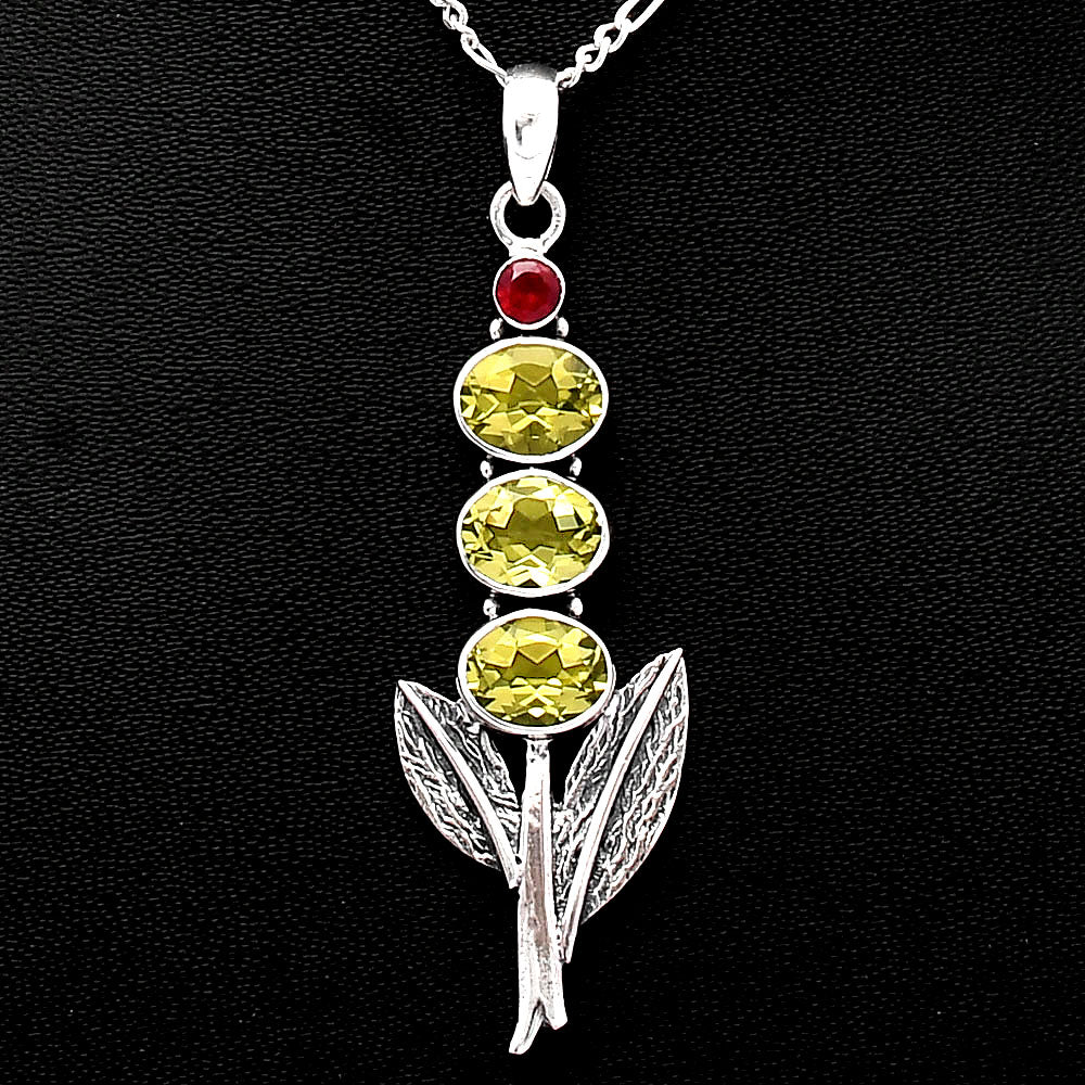 Natural Multi-Gemstone Leaf Pendant 925 Sterling Silver Gift for Women DGP1014 P-1128