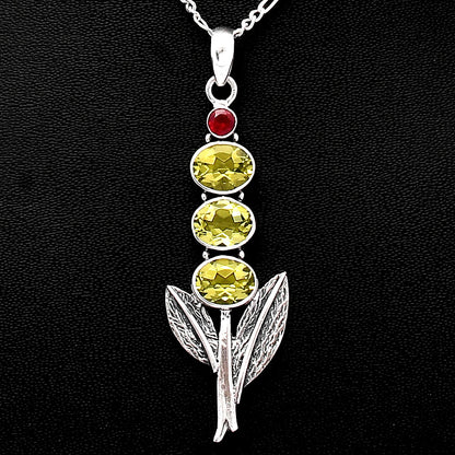 Natural Multi-Gemstone Leaf Pendant 925 Sterling Silver Gift for Women DGP1014 P-1128