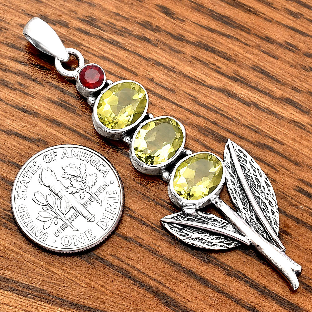 Natural Multi-Gemstone Leaf Pendant 925 Sterling Silver Gift for Women DGP1014 P-1128