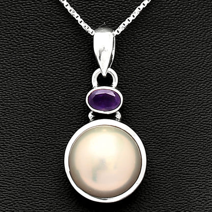 Natural Pearl Pendant with Amethyst Garnet 925 Sterling Silver Jewelry DGP1015 P-1077