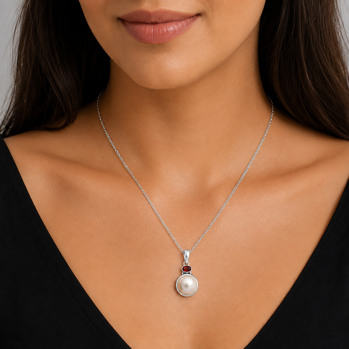 Natural Pearl Pendant with Amethyst Garnet 925 Sterling Silver Jewelry DGP1015 P-1077