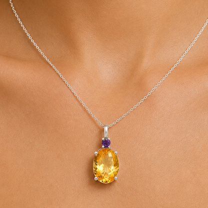 925 Silver Oval Natural Double Gemstone Pendant Handmade Fine Jewelry DGP1020 P-1113