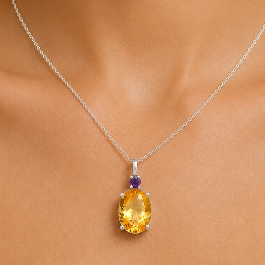 925 Silver Oval Natural Double Gemstone Pendant Handmade Fine Jewelry DGP1020 P-1113