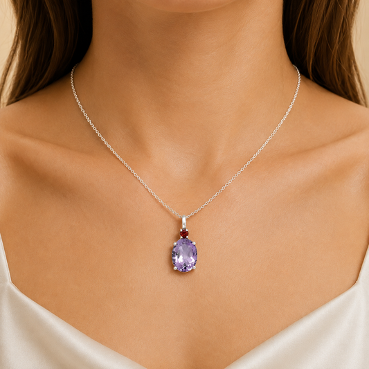 925 Silver Oval Natural Double Gemstone Pendant Handmade Fine Jewelry DGP1020 P-1113