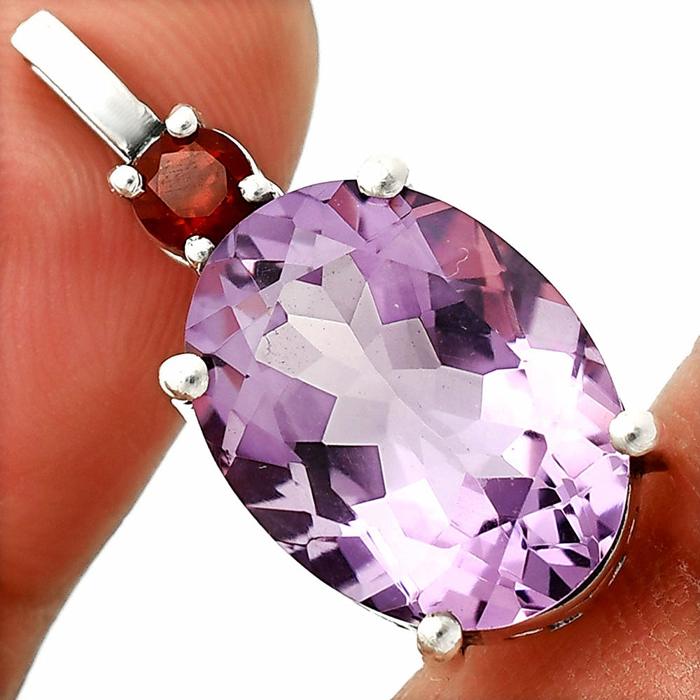 925 Silver Oval Natural Double Gemstone Pendant Handmade Fine Jewelry DGP1020 P-1113