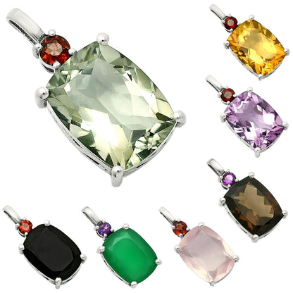 925 Silver Oval Natural Double Gemstone Pendant Handmade Fine Jewelry DGP1021 P-1113