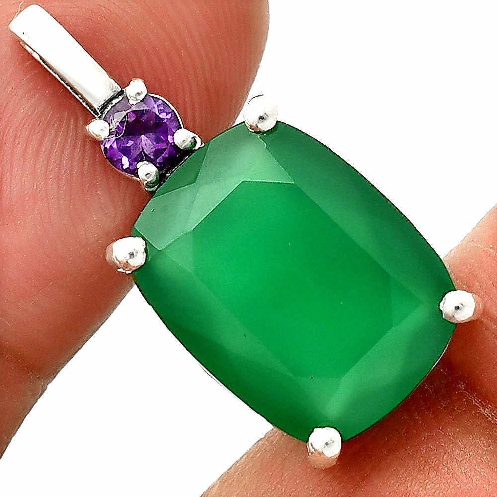 925 Silver Oval Natural Double Gemstone Pendant Handmade Fine Jewelry DGP1021 P-1113