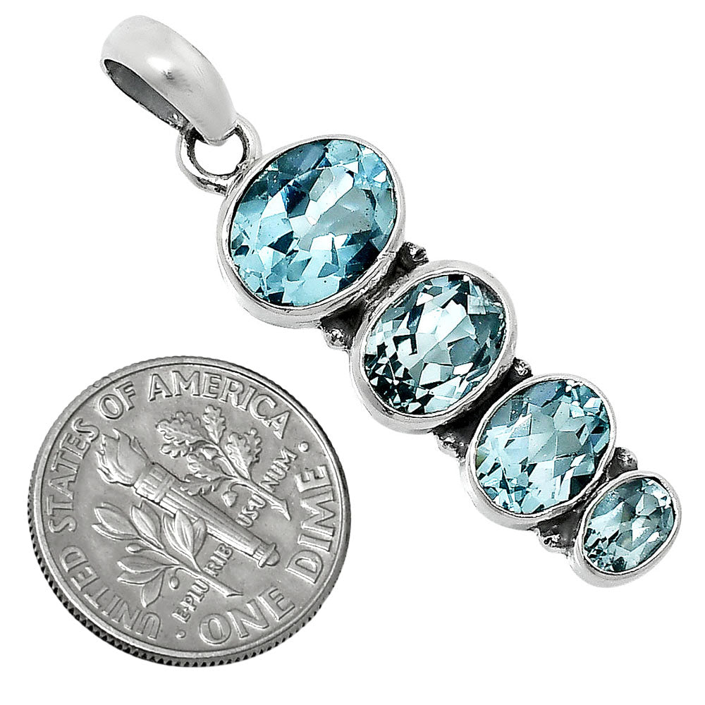 925 Silver Multi Four Stone Gemstone Oval Pendant Handmade Jewelry DGP1022 P-1119