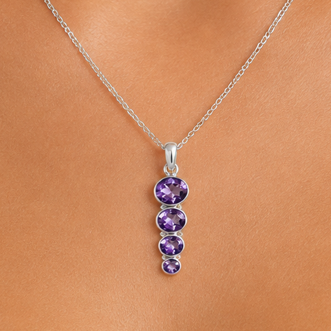 925 Silver Multi Four Stone Gemstone Oval Pendant Handmade Jewelry DGP1022 P-1119