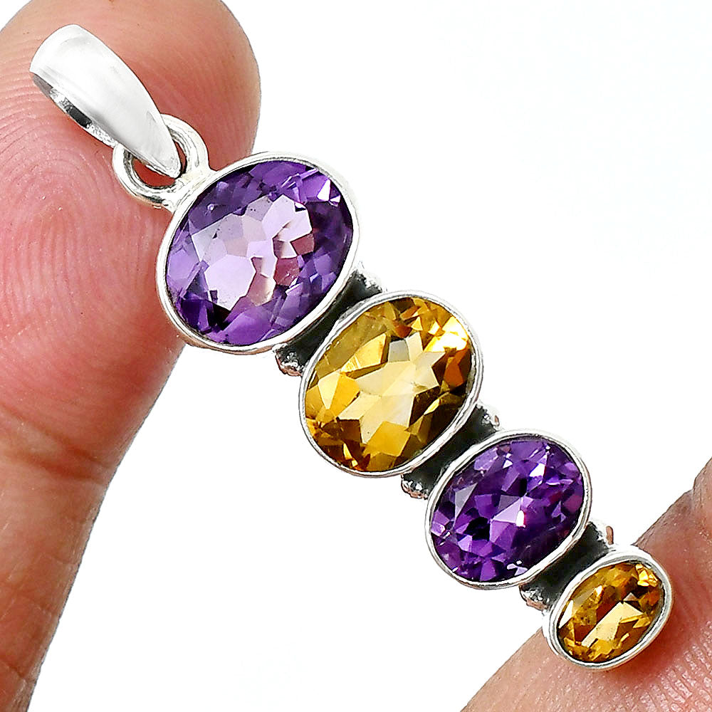 925 Silver Multi Four Stone Gemstone Oval Pendant Handmade Jewelry DGP1022 P-1119