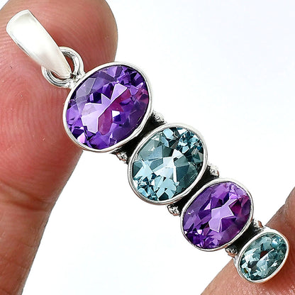 925 Silver Multi Four Stone Gemstone Oval Pendant Handmade Jewelry DGP1022 P-1119