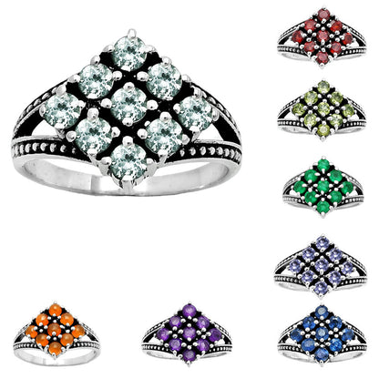 925 Silver Multi Round Gemstone Square Cluster Ring Handmade Jewelry DGR1106 R-1018