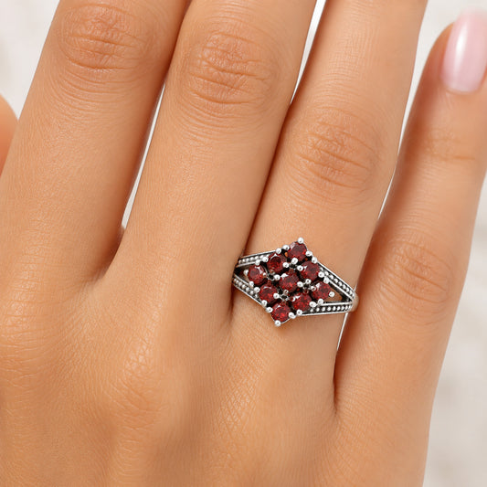 925 Silver Multi Round Gemstone Square Cluster Ring Handmade Jewelry DGR1106 R-1018