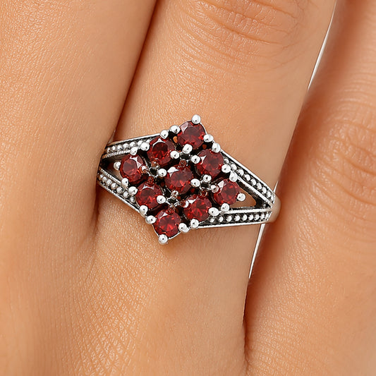 925 Silver Multi Round Gemstone Square Cluster Ring Handmade Jewelry DGR1106 R-1018