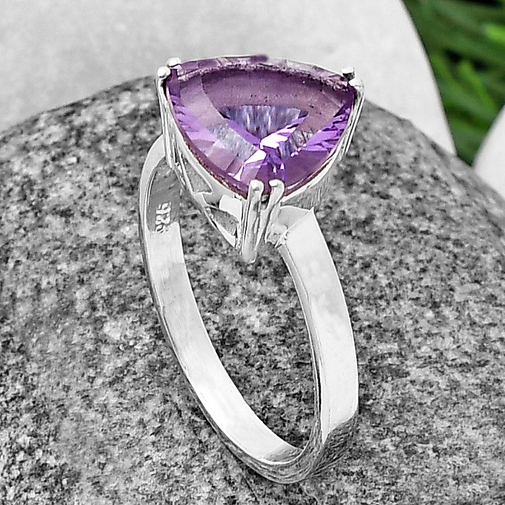 Elegant Trillion Purple Amethyst Gemstone Ring in 925 Sterling Silver DGR1109 R-1020