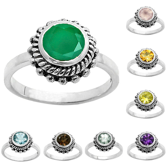925 Sterling Silver Rope Halo Colorful Gemstone Ring Handmade Jewelry DGR1111 R-1245