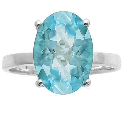 Natural Sky Blue Topaz Faceted Oval Ring 925 Sterling Silver Jewelry DGR1114 R-1019
