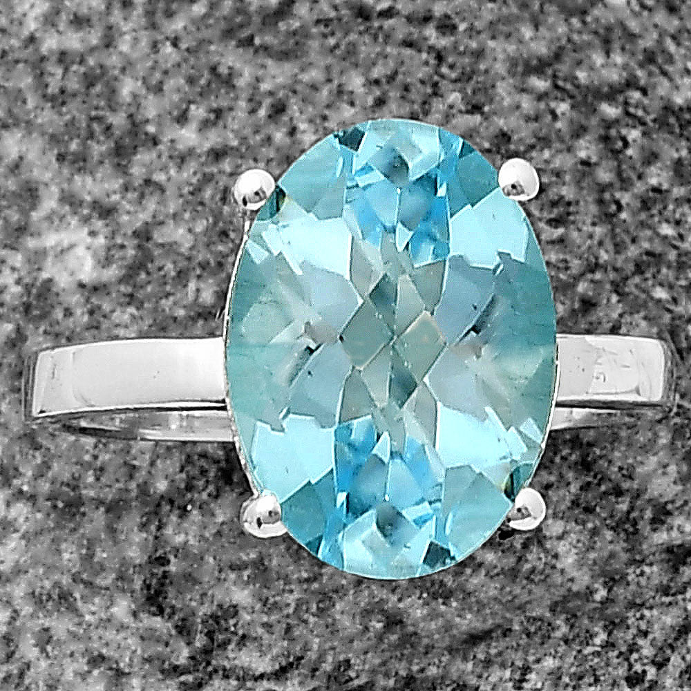 Natural Sky Blue Topaz Faceted Oval Ring 925 Sterling Silver Jewelry DGR1114 R-1019