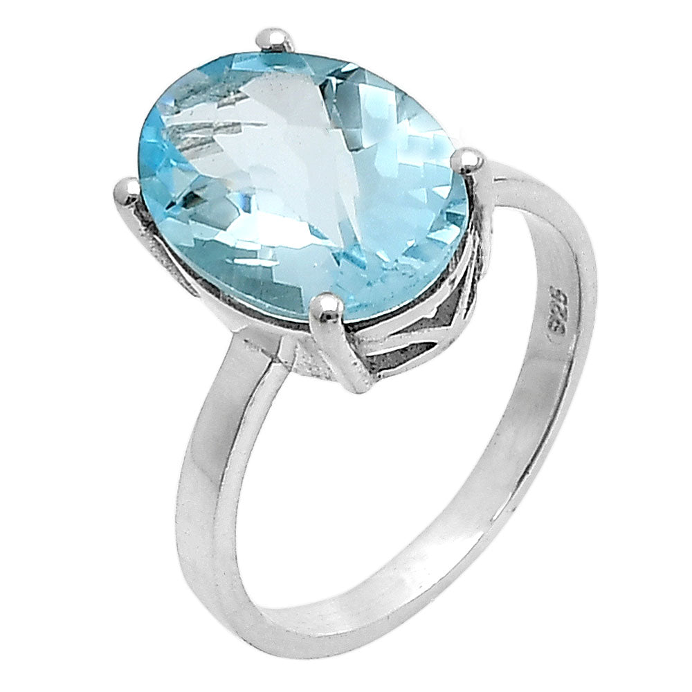 Natural Sky Blue Topaz Faceted Oval Ring 925 Sterling Silver Jewelry DGR1114 R-1019