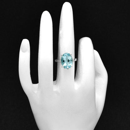 Natural Sky Blue Topaz Faceted Oval Ring 925 Sterling Silver Jewelry DGR1114 R-1019