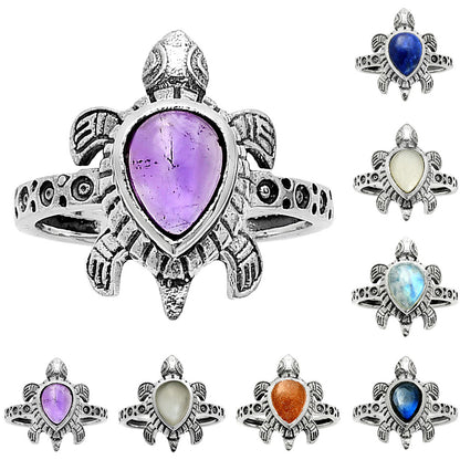 Handmade Turtle Design Multicolor Gemstone Ring in 925 Sterling Silver DGR1116 R-1076