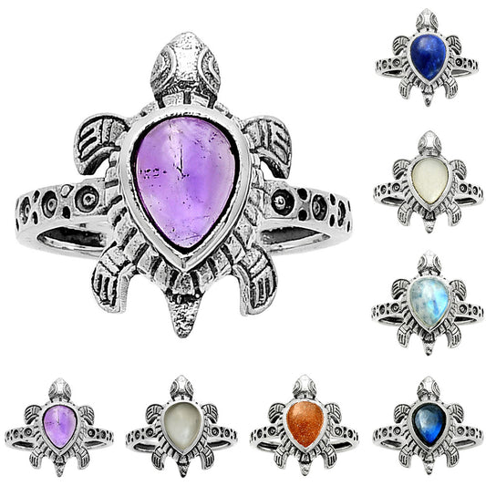 Handmade Turtle Design Multicolor Gemstone Ring in 925 Sterling Silver DGR1116 R-1076