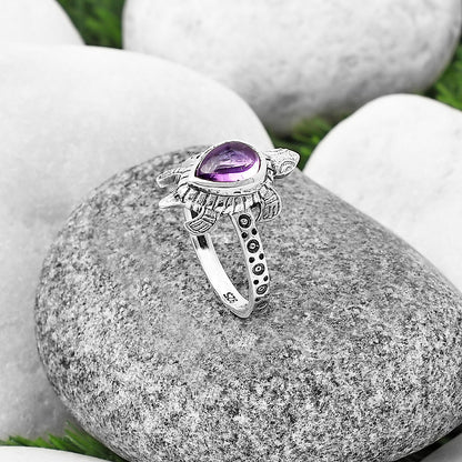 Handmade Turtle Design Multicolor Gemstone Ring in 925 Sterling Silver DGR1116 R-1076