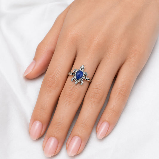 Handmade Turtle Design Multicolor Gemstone Ring in 925 Sterling Silver DGR1116 R-1076