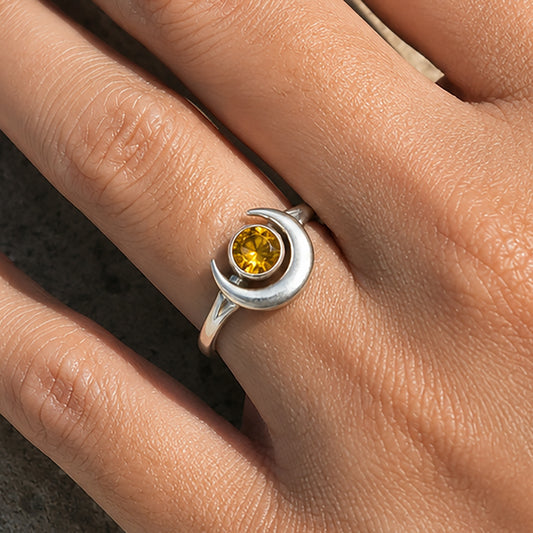 Crescent Moon Natural Gemstone Ring 925 Sterling Silver Handmade Jewelry DGR1117 R-1072