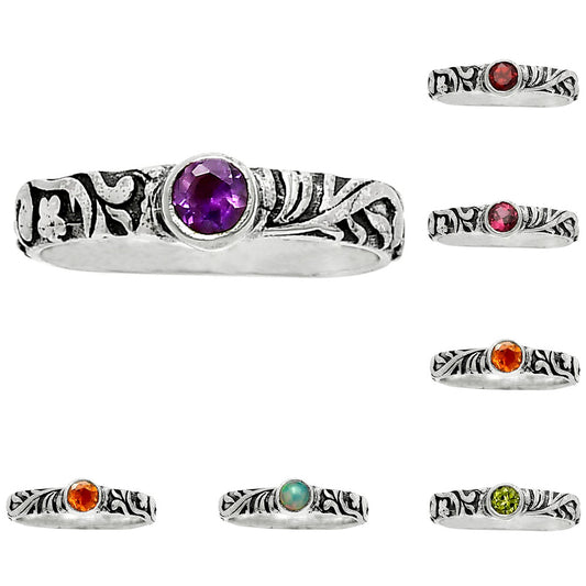 Boho Oxidized Handmade Floral Engraved Ring 925 Silver Gemstone Jewelry DGR1119 R-1042