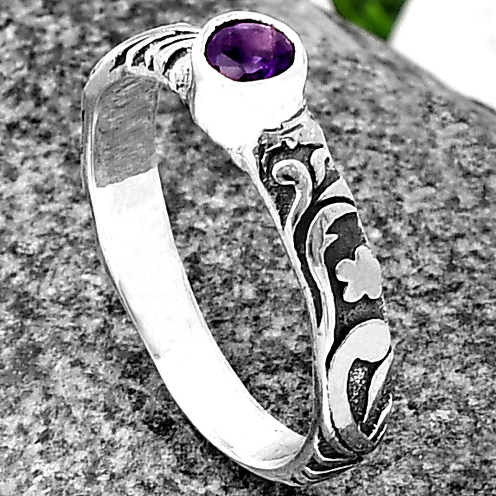 Boho Oxidized Handmade Floral Engraved Ring 925 Silver Gemstone Jewelry DGR1119 R-1042
