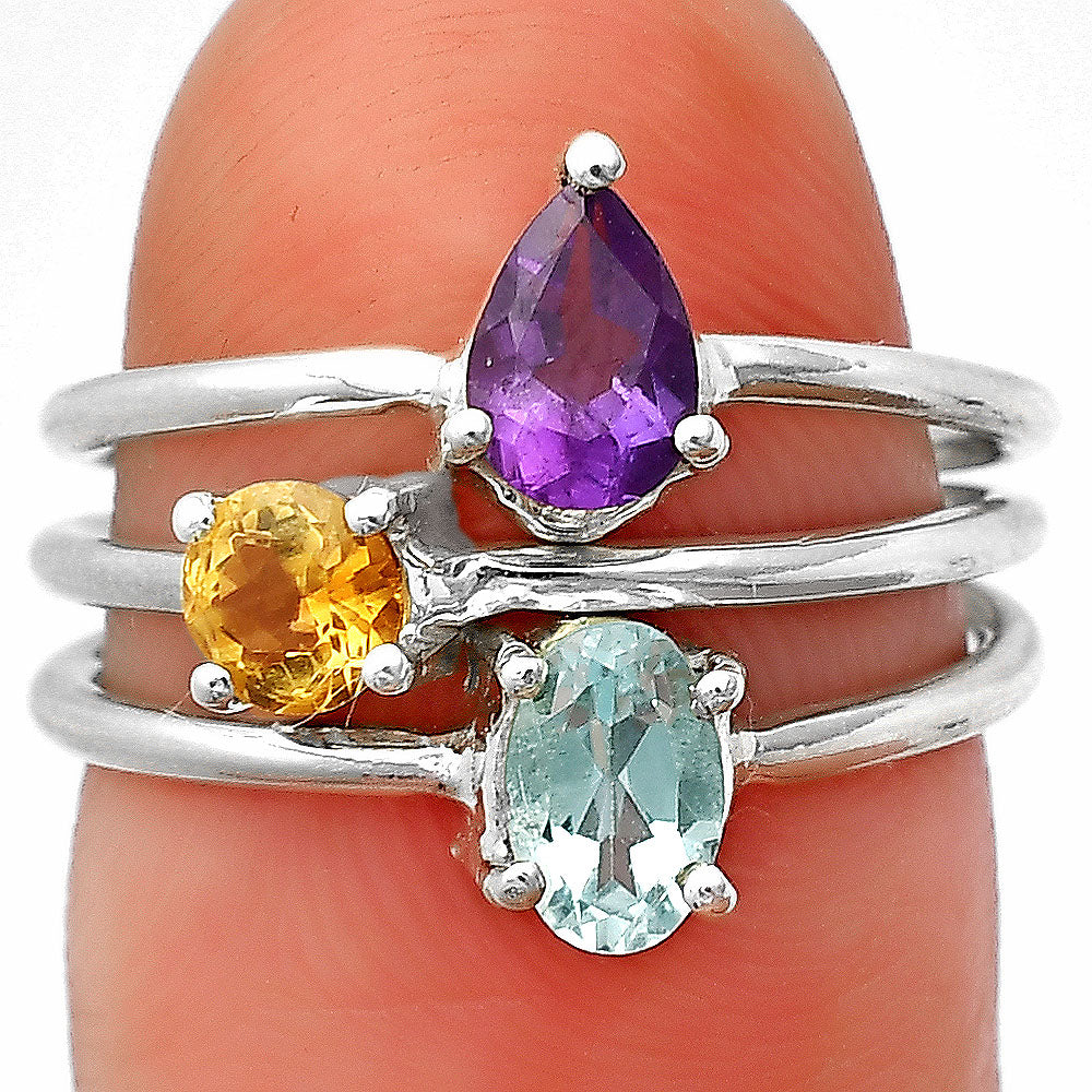 Stackable - Natural Gemstones 925 Silver Ring Size 5-9 Jewelry DGR1120 R-1159