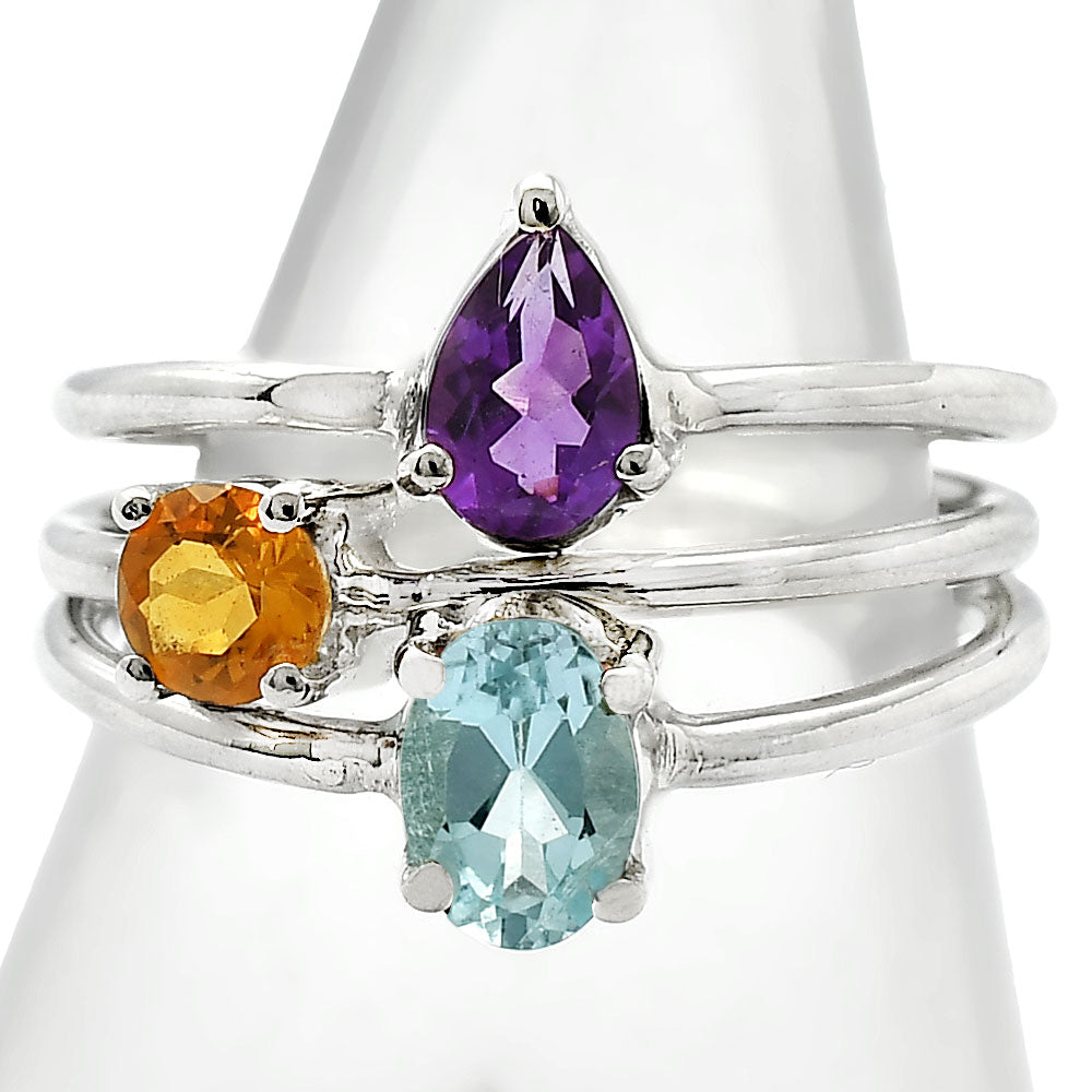 Stackable - Natural Gemstones 925 Silver Ring Size 5-9 Jewelry DGR1120 R-1159