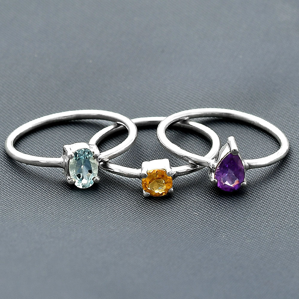 Stackable - Natural Gemstones 925 Silver Ring Size 5-9 Jewelry DGR1120 R-1159