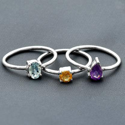 Stackable - Natural Gemstones 925 Silver Ring Size 5-9 Jewelry DGR1120 R-1159
